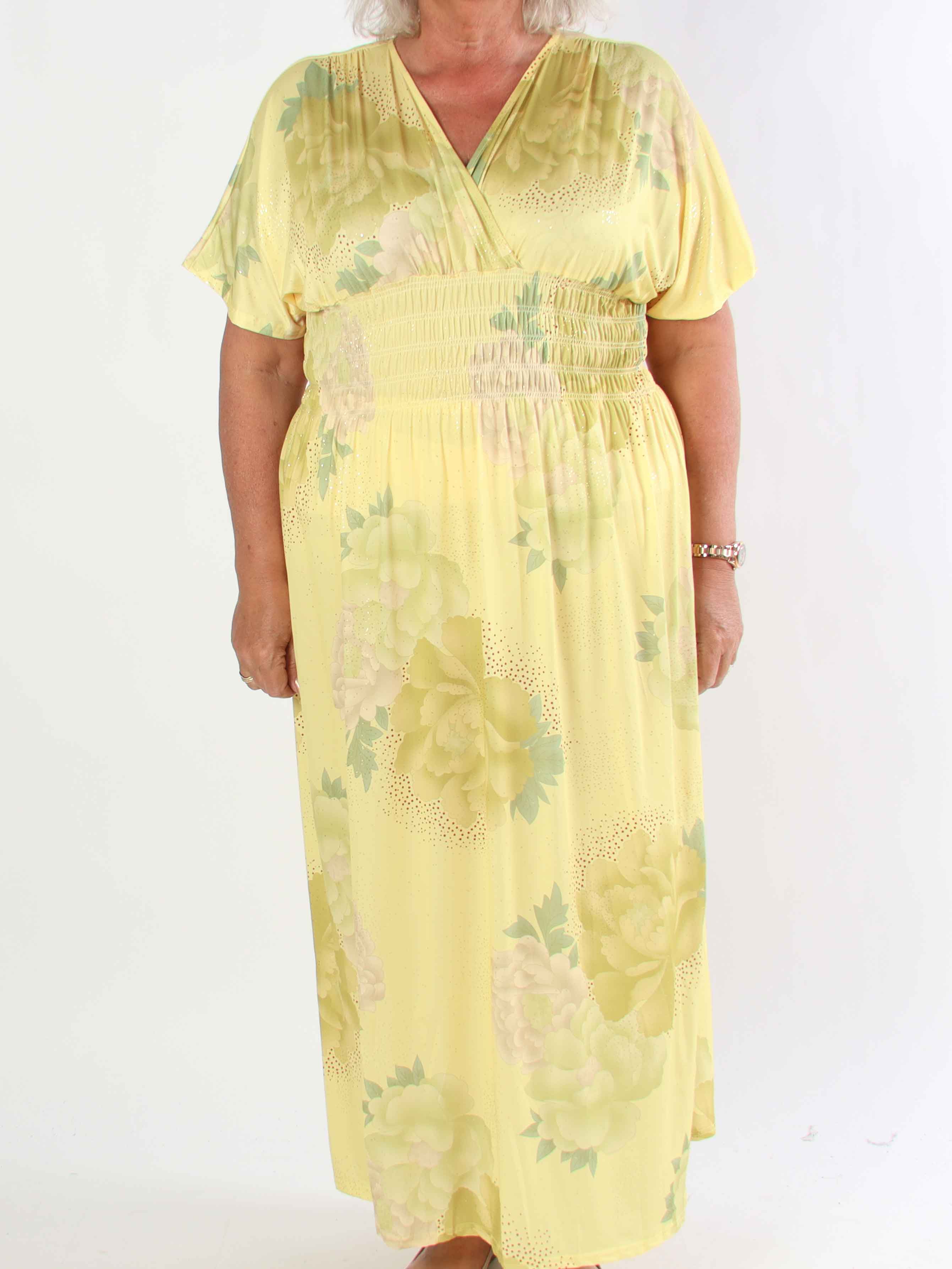 Pams Big Flower - Plus size elastisk kjole med blomster motiver